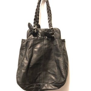 Black Leather Purse with braided Straps